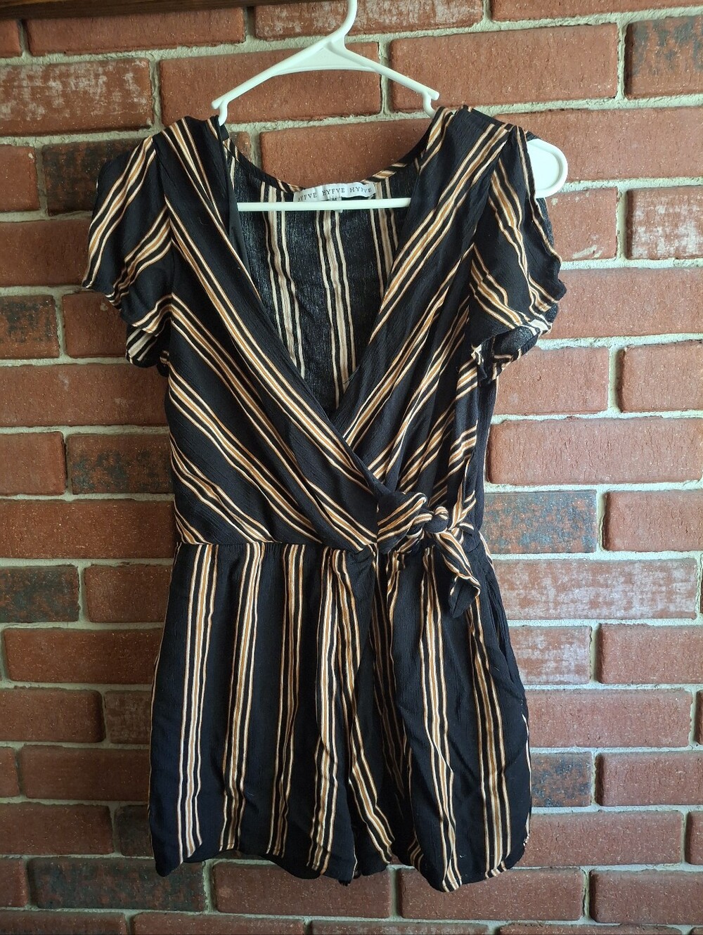 HYFVE Black Romper with Tan Stripes